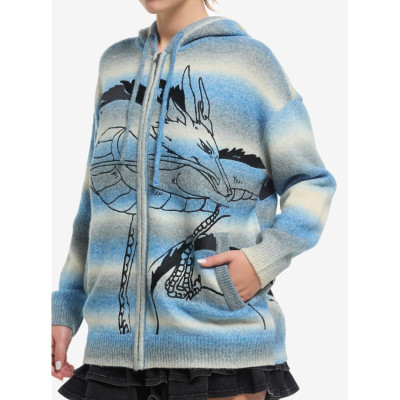 Her Universe Studio Ghibli® Spirited Away Haku Marled Stripe Girls Oversized tricoté Sweatshirt à capuche - Import Octobre 20253