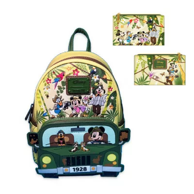 Disney Loungefly Sac A Dos et portefeuille Mickey & Friends Jungle Expedition Glow In The Dark