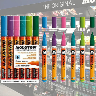Molotow - Maquette Molotow Acrylic Marker One4All 2mm Wallet Basic Set 2 6 Pcs -