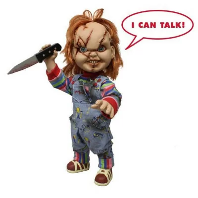 Mezco - Figurine Chucky Vinyl Figure 38cm sonore Bag Guy Scar -www.lsj-collector.fr