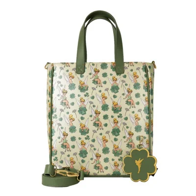 Loungefly disney loungefly sac a main tote bag tinker bell 4-leaf clover aop - sac a main