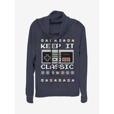 Nintendo Classic Controller Christmas Pattern Cowlneck Long-Sleeve Womens Top - Préco Juin 202512878024_hi?$productMainDesktop$&