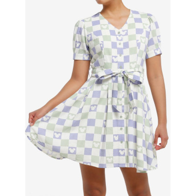 Her Universe Disney Mickey Mouse Pastel Checkered Tie-Front Dress Her Universe Exclusive - Import Août 202533290305_hi?$productM